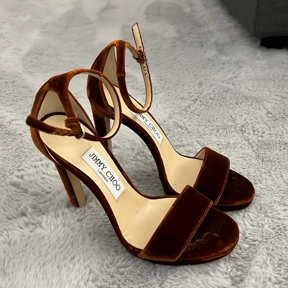 Jimmy Choo Misty 120 Velvet Heeled Sandals In Rust - Picture 4 of 14